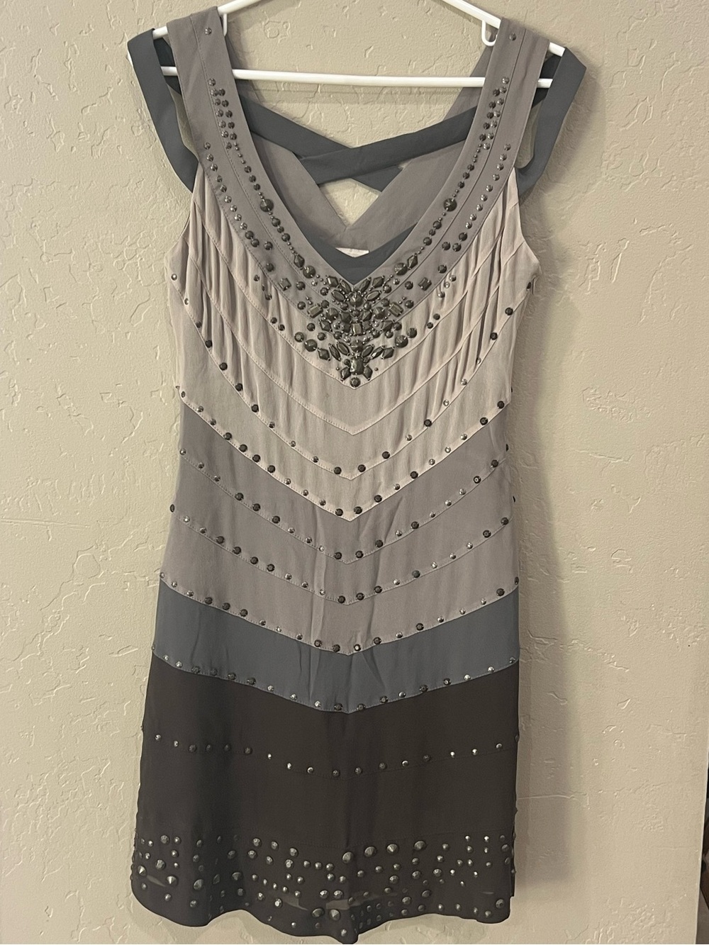 Vintage Karen Millen Chevron Studded Mini Dress | Y2K Glam Party Dress Size 6